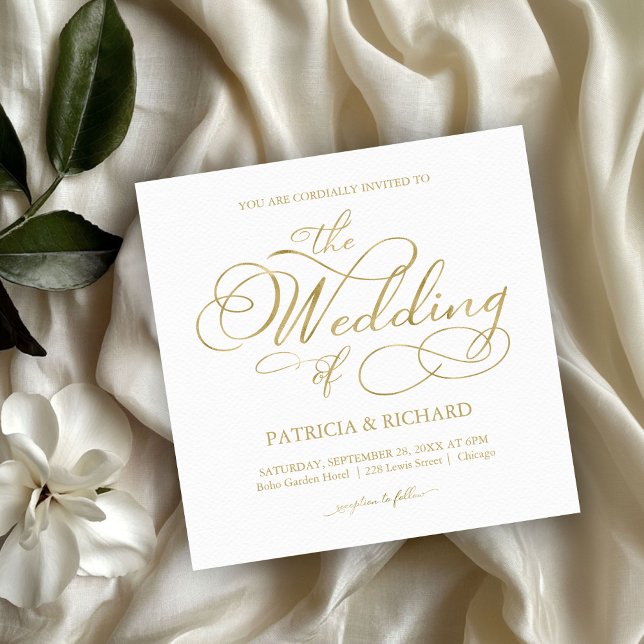 Einfache Elegante Gold Foil Script Hochzeit Einladung (Von Creator hochgeladen)