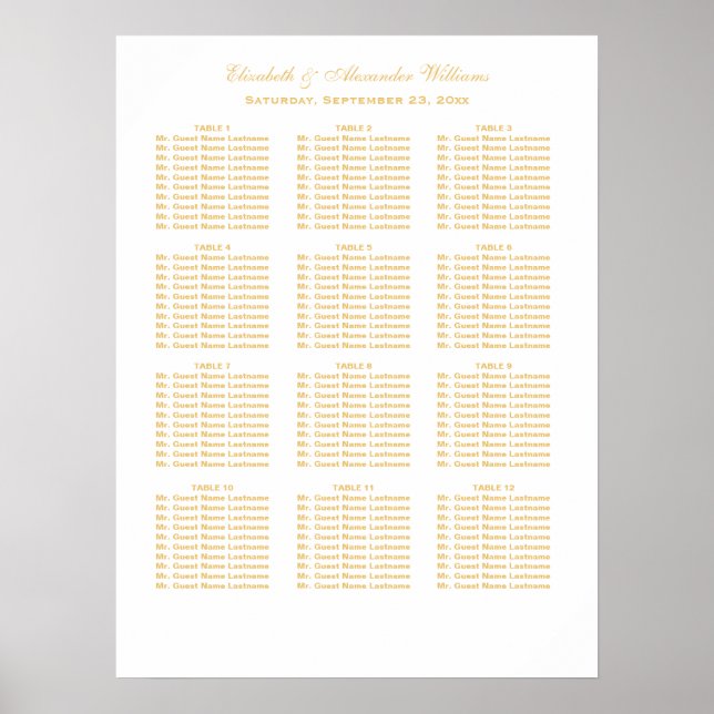Einfache, elegante Gold-Hochzeitstabelle | Poster (Vorne)