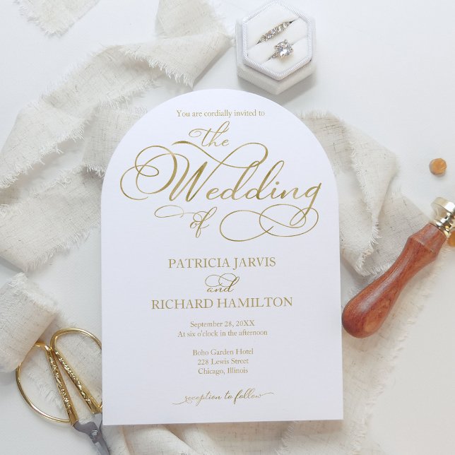 Einfache elegante Gold Imitats Foil Script Wedding Einladung (Von Creator hochgeladen)