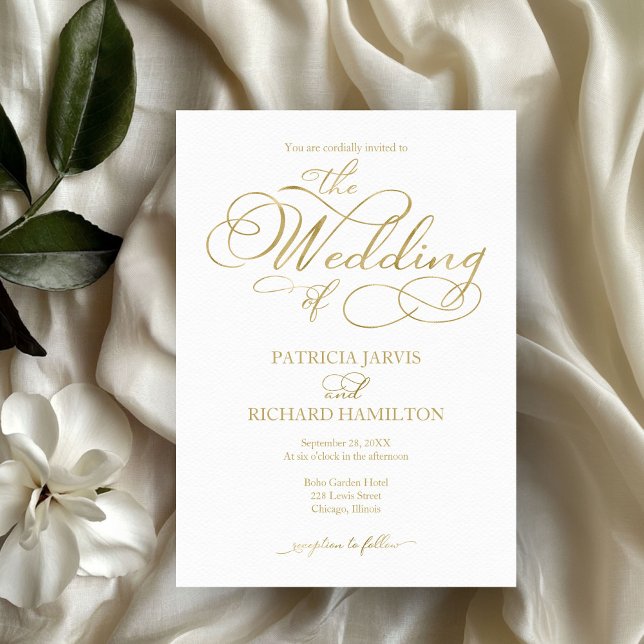 Einfache elegante Gold Imitats Foil Script Wedding Einladung (Von Creator hochgeladen)
