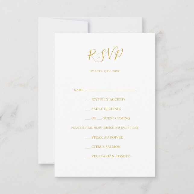 Einfache Elegante Gold Menü Auswahl RSVP Karte (Vorderseite)