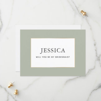 Einfache elegante Gold Sage Green Bridesmaid Card Save The Date