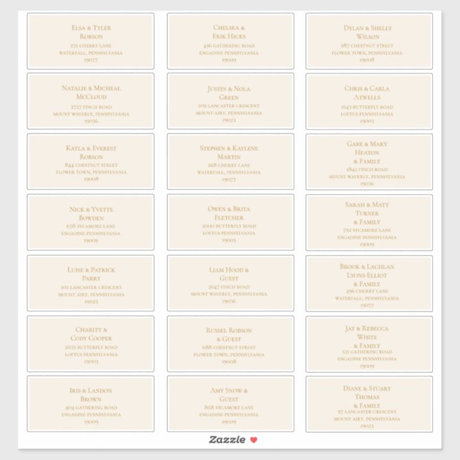 Einfache elegante Gold- und Elfenbeingastadressen Aufkleber (Blatt)