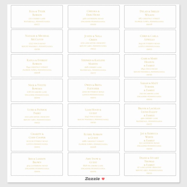 Einfache elegante Gold Wedding Guest Address Label (Blatt)
