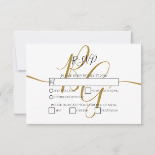 Einfache elegante Golden Initials Wedding RSVP Car Karte