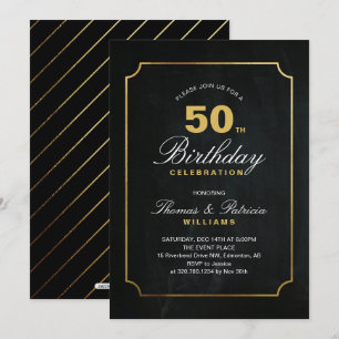 Einfache elegante goldene 50. Geburtstagseinladung Einladung