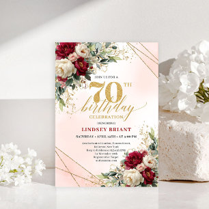 Einfache elegante goldene Blumen-Einladungen zum 7 Einladung