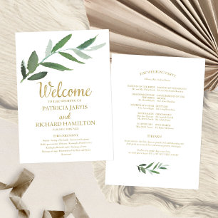 Einfache elegante goldene Folie Greenery Hochzeits Programm