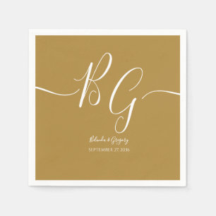 Einfache Elegante Goldene Initialen Hochzeit Serviette