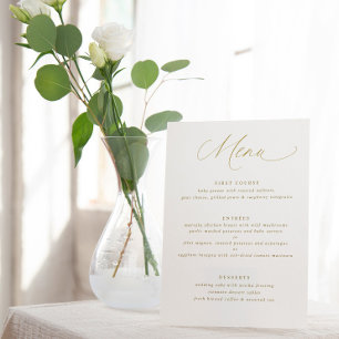 Einfache elegante goldene Kalligrafie-Hochzeit Menükarte