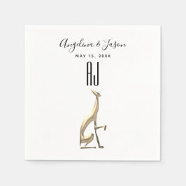 Einfache elegante Goldhunde Schwarz-Weiß-Hochzeit Serviette