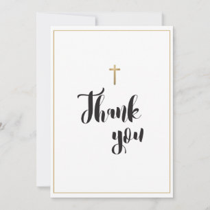 Einfache, elegante Goldkreuz-Taufe Dankeskarte