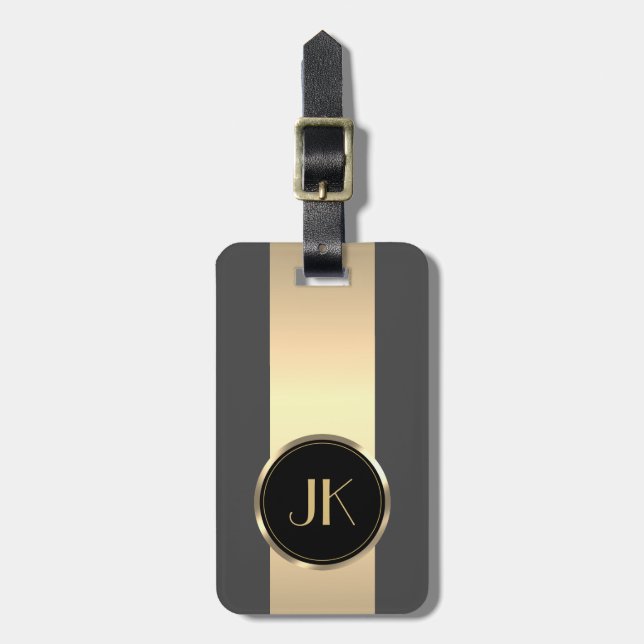 Einfache elegante Goldmetall-mit Monogramm Bezeich Gepäckanhänger (Vorderseite vertikal)