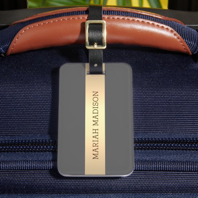 Einfache elegante Goldmetall-mit Monogramm Bezeich Gepäckanhänger (Vorderseite Insitu 2)