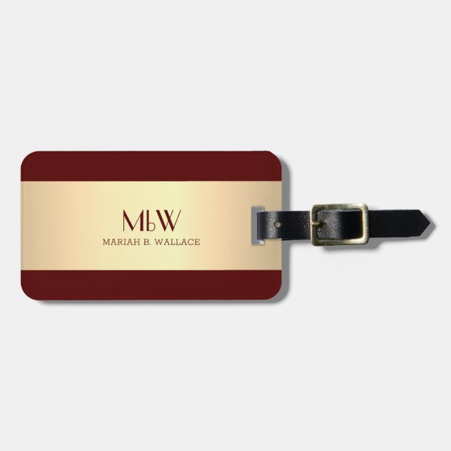 Einfache elegante Goldmetall-mit Monogramm Bezeich Gepäckanhänger (Vorderseite horizontal)