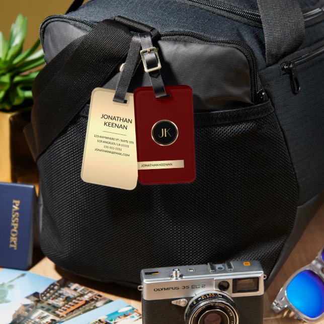 Einfache elegante Goldmetall-mit Monogramm Bezeich Gepäckanhänger (Vorderseite & Rückseite)