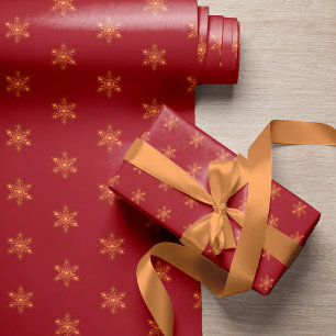 Einfache, elegante Goldschneeflocken Rote Weihnach Geschenkpapier