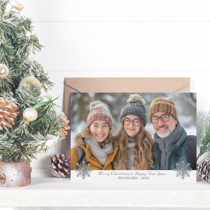Einfache Elegante Grau Snowflakes ein Foto Feiertagskarte