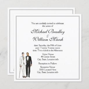 Einfache, elegante Groom und Groom Gay White Weddi Einladung