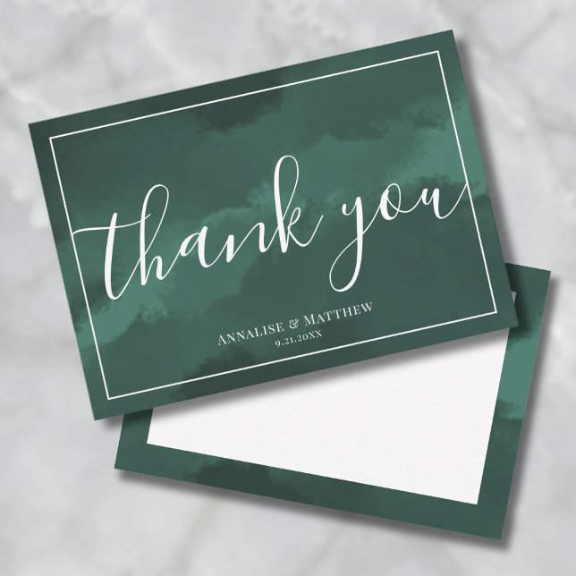 Einfache Elegante Grüne Hochzeit Dankeskarte (Simple Elegant Watercolor Green Wedding Thank You Card)