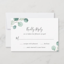 Einfache Elegante Grüne Rustikale Eukalyptus Weddi RSVP Karte