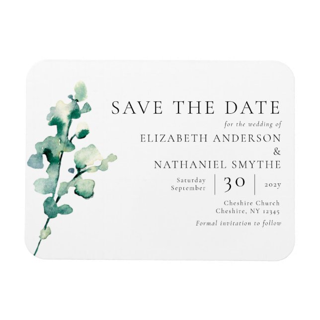 Einfache Elegante Grüne Save the Date Hochzeit Magnet (Horizontal)