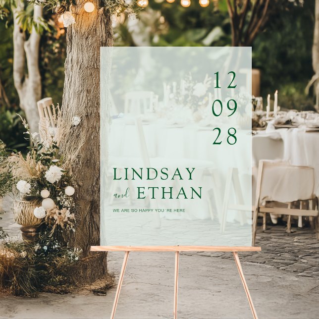 Einfache elegante grüne transparente Hochzeit Acrylschild (Simple Elegant Green Transparent Wedding Acrylic Sign)