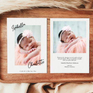 Einfache elegante handgeschriebene Baby-Foto-Danke Dankeskarte