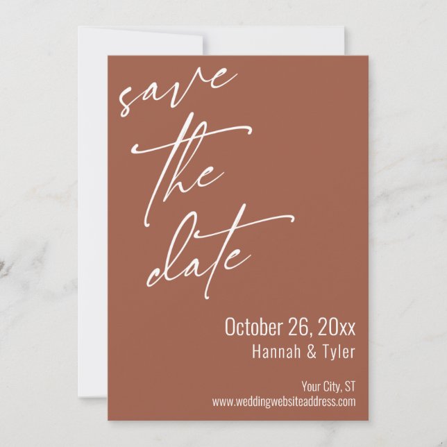 Einfache Elegante Handschrift Script Terracotta Save The Date (Vorderseite)