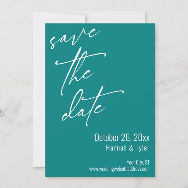 Einfache Elegante Handwriting-Skripttypografie Aqu Save The Date (Vorderseite)