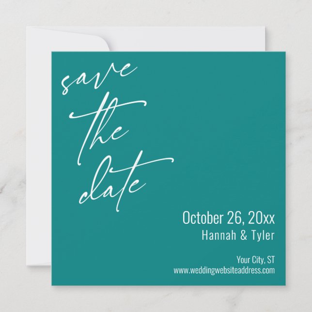 Einfache Elegante Handwriting-Skripttypografie Aqu Save The Date (Vorderseite)