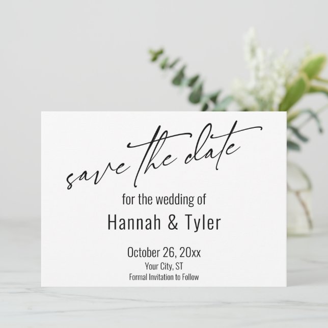Einfache Elegante Handwriting-Skripttypografie Save The Date (Stehend Vorderseite)