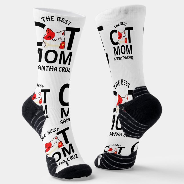 Einfache Elegante Happy Valentine's Day Cat Mama Socken (Gewinkelt)