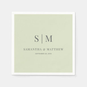 Einfache elegante helle Sage Green Monogram Weddin Serviette