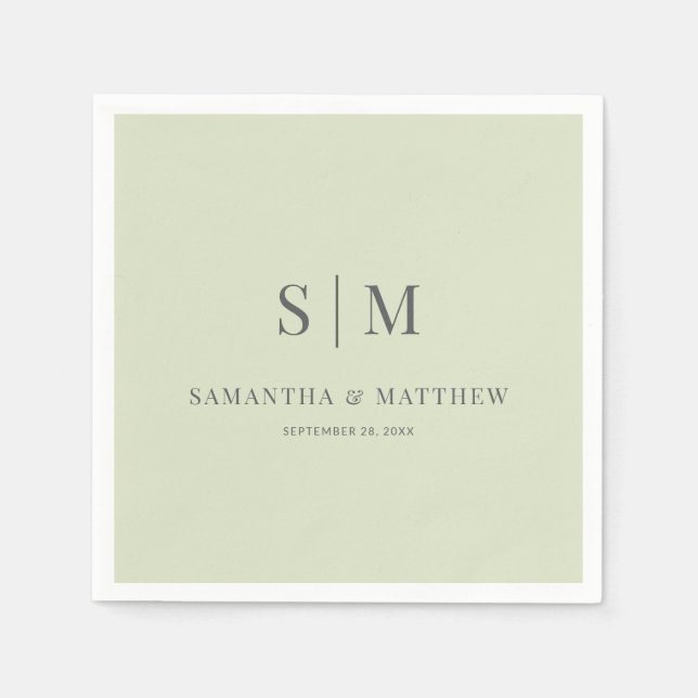 Einfache elegante helle Sage Green Monogram Weddin Serviette (Vorderseite)