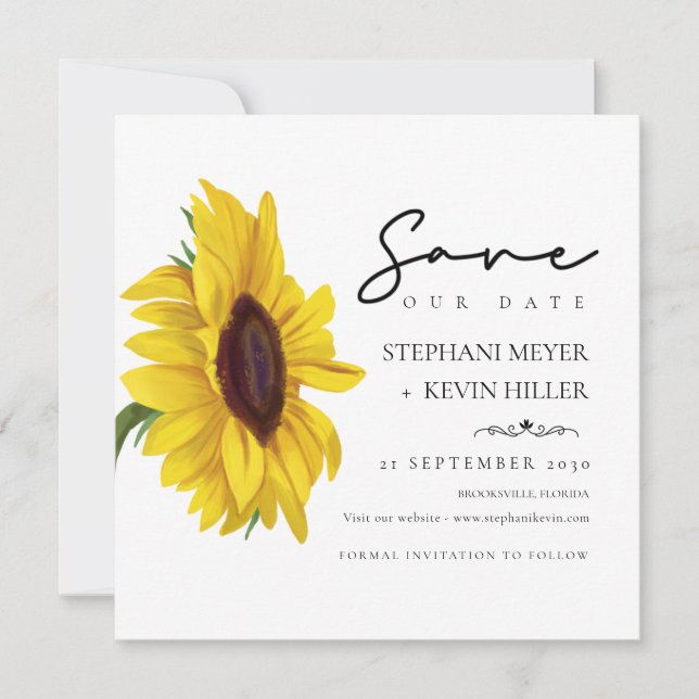 Einfache, elegante Hochzeit der Sonnenblumen Save The Date (Vorderseite)