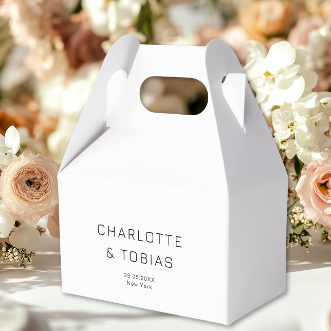 Einfache, elegante Hochzeit Geschenkschachtel (Simple, elegant wedding favor boxes with your name and date.)