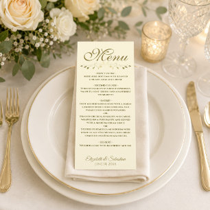 Einfache Elegante Hochzeit Gold & Cream Lacy Filig Menükarte