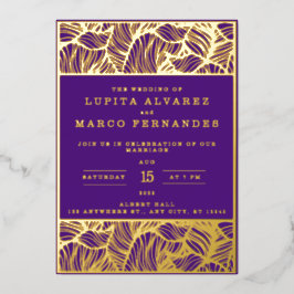 Einfache, elegante Hochzeit mit Gold und Lila Viol Folieneinladung