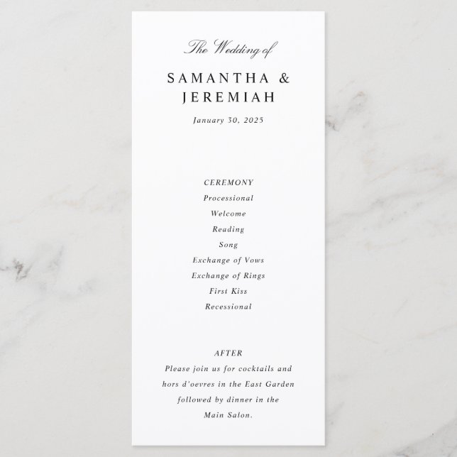 Einfache Elegante Hochzeit Programm (Vorderseite)
