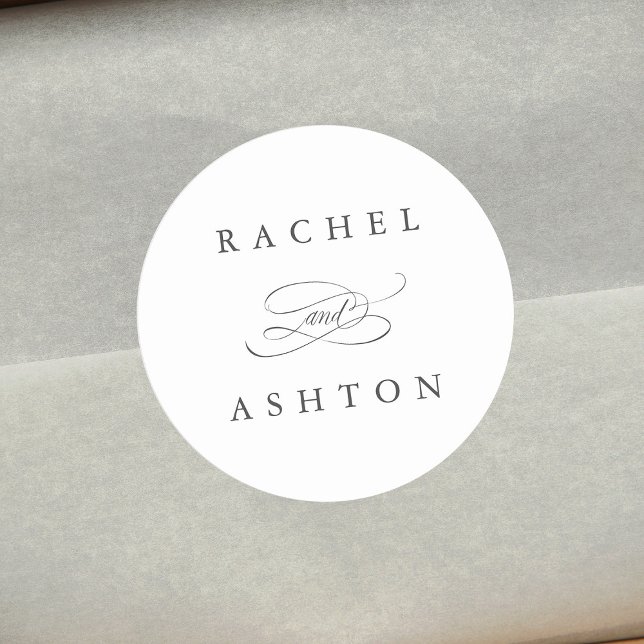 Einfache Elegante Hochzeit Runder Aufkleber (Von Creator hochgeladen)