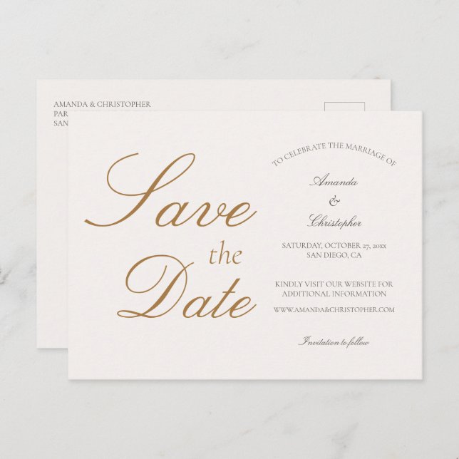 Einfache Elegante Hochzeit Save the Date Postkarte (Vorne/Hinten)