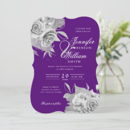 Einfache Elegante Hochzeit Silver Floral & Foil Li Einladung