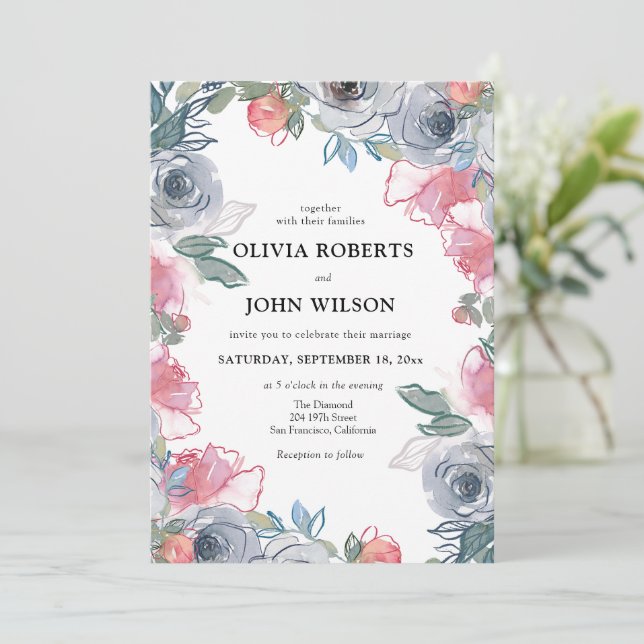 Einfache Elegante Hochzeit von Wildblumen Einladung (Stehend Vorderseite)