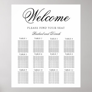 Einfache elegante Hochzeitskarte für 12 Tische Poster