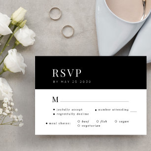 Einfache, elegante Hochzeitswahl in Schwarz und We RSVP Karte