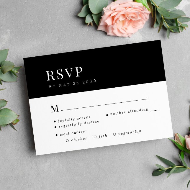 Einfache, elegante Hochzeitswahl in Schwarz und We RSVP Karte (Von Creator hochgeladen)