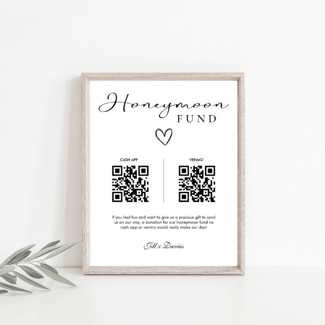 Einfache Elegante Honeymoon Fund QR Code Wedding Sockelschild (Von Creator hochgeladen)