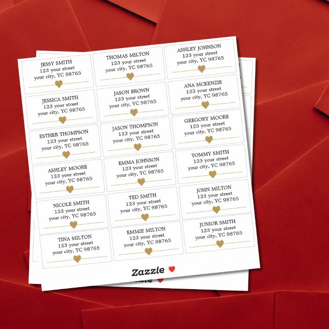 Einfache Elegante Imitate Hochzeitslabel Gold Hear Aufkleber (Von Creator hochgeladen)