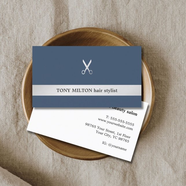 Einfache Elegante Imitate Silver Scissor Hair Styl Visitenkarte (Von Creator hochgeladen)
